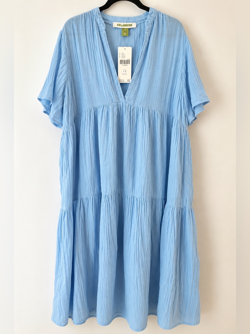 NWT Celandine Kallie Cotton Gauze Midi Dress Sky Blue 1X Plus. ANTHROPOLOGIE